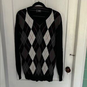 Men's Argyle Sweater - Black, Gray, White, Red.  by